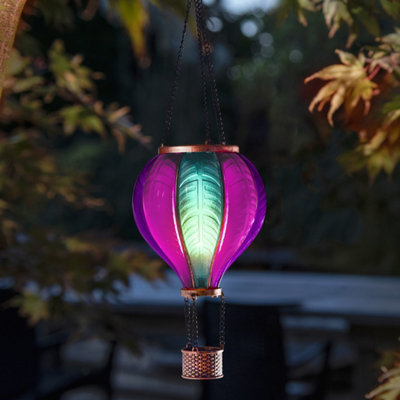 B&Q -  Pink & Blue Plastic Solar-Powered Outdoor Led Medium Flaming Balloon Decorative Light