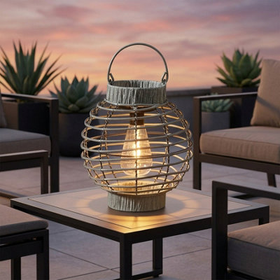 Slate Terra Solar Rattan Style Garden Lantern from B&Q