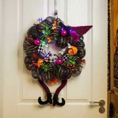  - Light-Up Hanging Halloween Witch Wreath
