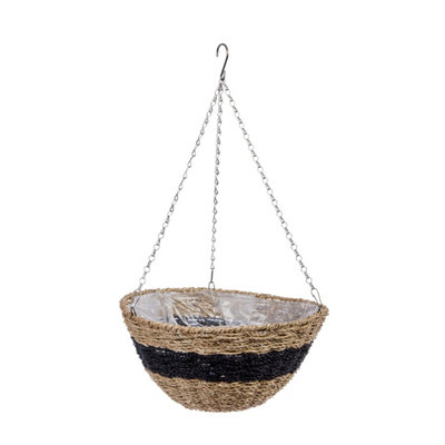B&Q -  Kent Faux Rattan Weaved Brown Semi-Circle Plastic Hanging Basket35Cm