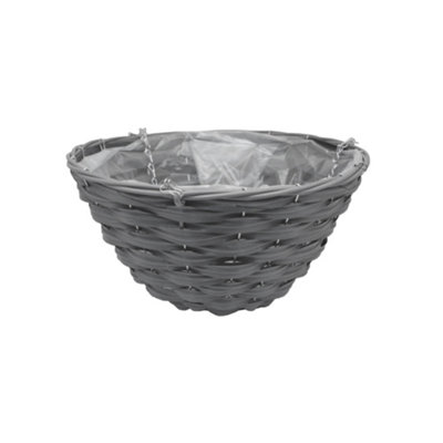 Smart Garden Faux Rattan Weaved Grey Semi-Circle Plastic Hanging Basket40Cm from B&Q