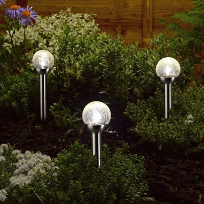 Garden Solar Led Stake Glow Orb Glass Stake Lights4Pk from B&Q