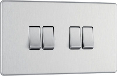 British General Bg Fbs44 Nexus Screwless Flat-Plate Quad Light Switch Brushed Steel 2 Way 10A from B&Q