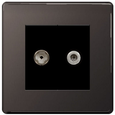 Bg Fbn65 Screwless Flatplate 2 Gang Satellite + Coaxial Socket (Black Nickel) from B&Q