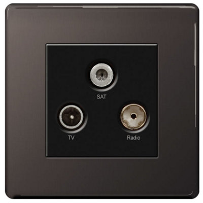 BG Electrical Bg Fbn67 Screwless Flatplate Triplex Socket Tv/fm/sat (Black Nickel) from B&Q