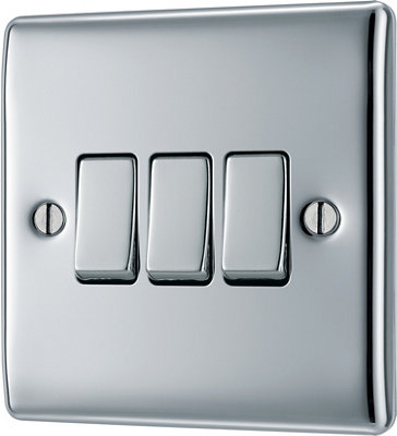 Bg Chrome 20A 2 Way 3 Gang Light Switch from B&Q