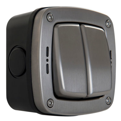 Bg Weatherproof Outdoor Double Switch, 2 Way, Led, Stainless Steel