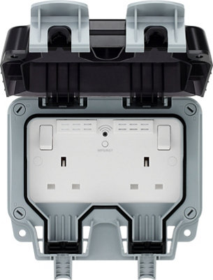 Bg 13A 2 Gang Outdoor Weatherproof Switched Socket With Wifi Extender Grey