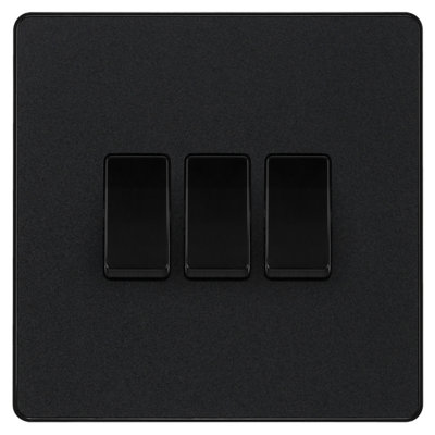 British General 20A 2 Way 3 Gang Triple Light Screwless Switch Matt Black from B&Q