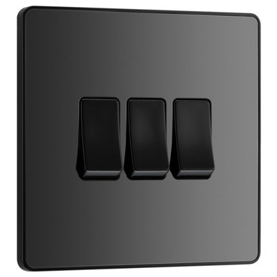 British General Bg Evolve 20A Triple Wall Light Switch2 WayScrewlessBlack Chrome from B&Q