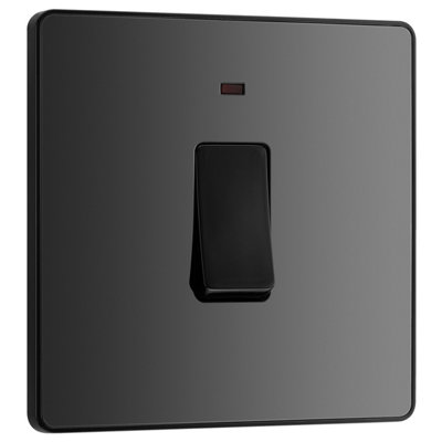 British General Bg Evolve 20A Double Pole Single Wall Switch With LedBlack Chrome from B&Q