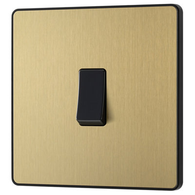British General 20A Single 3 Way Raised Slim Screwless Intermediate Switch Satin Brass Effect from B&Q