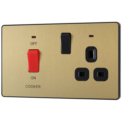 British General Screwless Matt Gold Cooker Switch & Socket With Neon & Black Inserts from B&Q