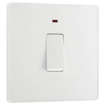 British General Bg Evolve 20A Double Pole Single Wall Switch With Led Pearlescent White from B&Q