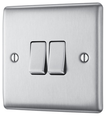 B&Q -  16A 2 Way 2 Gang Light Switch Matt Steel Effect