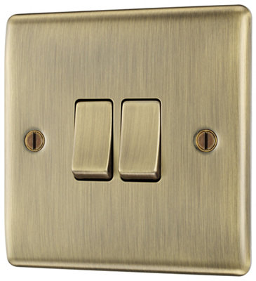 Bg Antique Brass 20A 2 Way 2 Gang Light Switch from B&Q