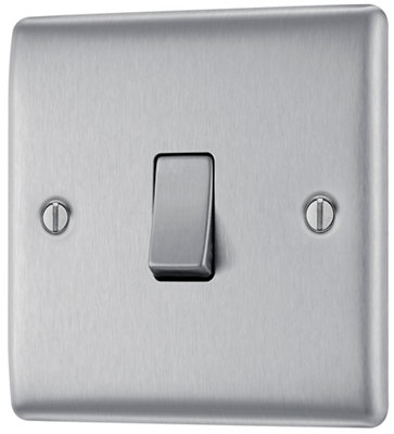 Bg 16A Single 2 Way Raised Slim Screwed Intermediate Switch Matt Steel Effect from B&Q