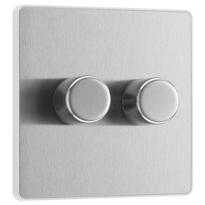 British General Bg Evolve 200W Double Dimmer Switch2 WayScrewlessBrushed Steel from B&Q