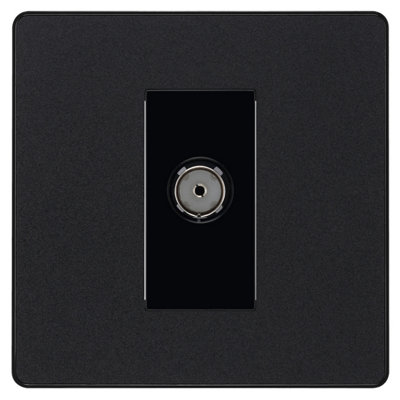 British General Flush-Mounted Single Wall-Mounted Screwless Tv & Radio Socket Matt Black from B&Q
