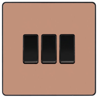 British General 20A 2 Way 3 Gang Triple Light Screwless Switch Gloss Copper Effect from B&Q