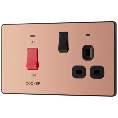 British General Screwless Gloss Copper Cooker Switch & Socket With Neon & Black Inserts from B&Q
