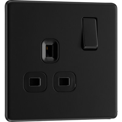 British General Bg Flatplate Screwless 13A Double Switched SocketMatt Black/black from B&Q