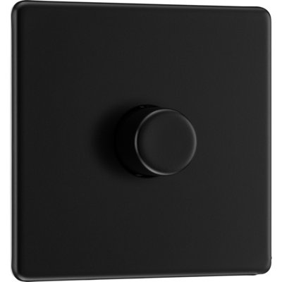 British General Bg Flatplate Screwless 200W Single Wall Dimmer SwitchMatt Black from B&Q