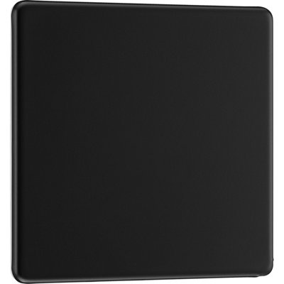 British General Bg Screwless Flatplate Matt BlackSingle Blank Plate from B&Q