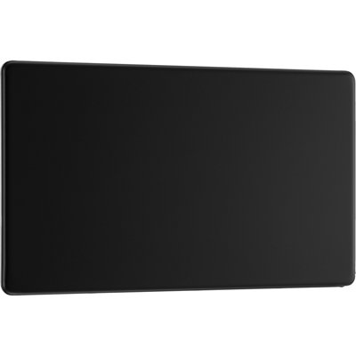 British General Bg Screwless Flatplate Matt BlackDouble Blank Plate from B&Q