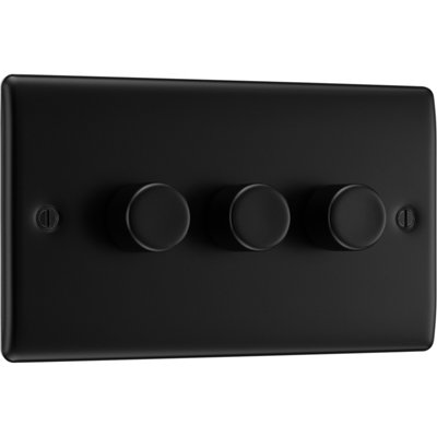 British General Bg Nexus Metal 200W Triple Wall Dimmer Switch2 WayMatt Black from B&Q