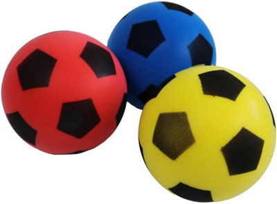 B4E 12Cm Pack Of 3 Soft Foam Footballs, Yellow, Red & Blue Soft Sponge Indoor & Outdoor Foam Soccer Ball Games For Unlimited Fun