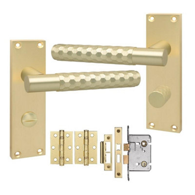 Golden Grace Victorian Design Knurled Hex Cut Bathroom Handle On Backplate Satin Brass150mm X 40mm from B&Q