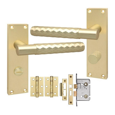 Golden Grace Victorian Design Knurled Diamond Cut Bathroom Handle On Backplate Satin Brass150mm X 40mm from B&Q
