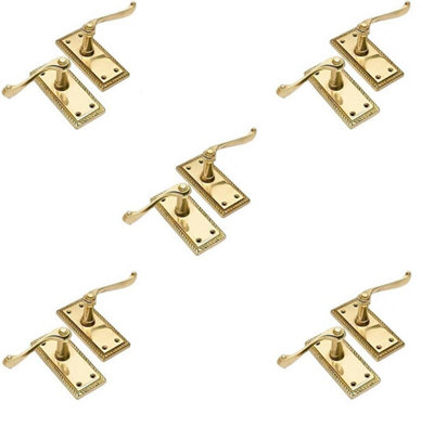 5 Pair Of Polished Brass Georgian Internal Lever Latch Hnadles 107mm X 48mmGolden Grace from B&Q