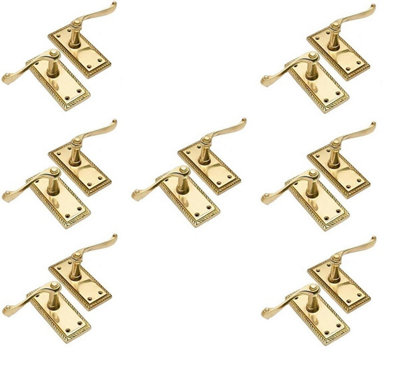 7 Pair Of Polished Brass Georgian Internal Lever Latch Hnadles 107mm X 48mmGolden Grace from B&Q