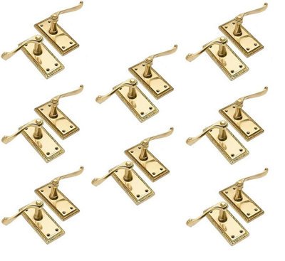 8 Pair Of Polished Brass Georgian Internal Lever Latch Hnadles 107mm X 48mmGolden Grace from B&Q