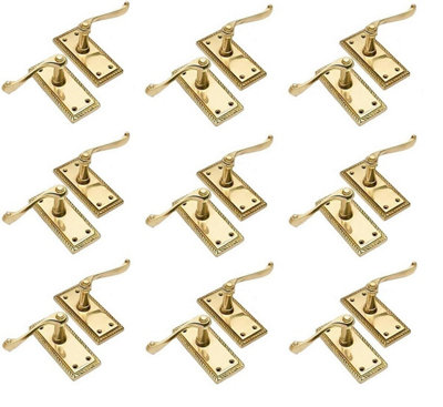 9 Pair Of Polished Brass Georgian Internal Lever Latch Hnadles 107mm X 48mmGolden Grace from B&Q