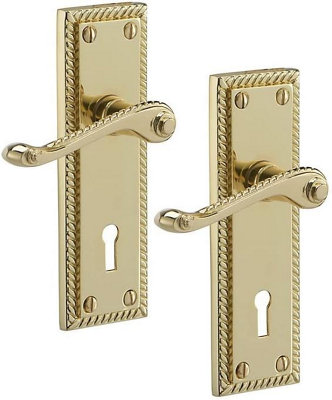 Golden Grace Georgian Polished Brass Finish Lever Lock Internal Handle 150mm X 40mm