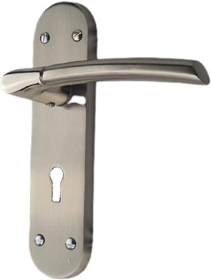 Golden Grace Indiana Satin Nickel Internal Door Handles On Backplate Lock Handle from B&Q