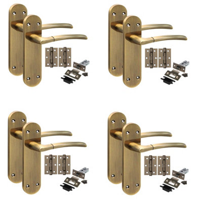 Golden Grace 4 Pairs Victorian Indiana Design Long Plate Internal Door Handle Antique Brass2.5" Latch & Hinges 182mm X 45mm from B&Q