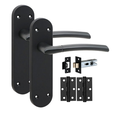 Golden Grace 1 Pair Victorian Indiana Design Long Plate Internal Door Handle Matt Black With 2.5" Latch & Hinges182mm X 45mm from B&Q