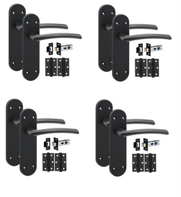 Golden Grace 4 Pairs Victorian Indiana Design Long Plate Internal Door Handle Matt Black With 2.5" Latch & Hinges182mm X 45mm from B&Q