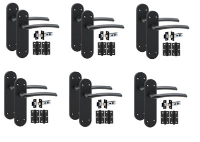 Golden Grace 6 Pairs Victorian Indiana Design Long Plate Internal Door Handle Matt Black With 2.5" Latch & Hinges182mm X 45mm from B&Q