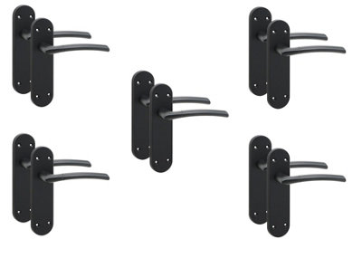 Golden Grace 5 Pairs Victorian Indiana Design Long Plate Internal Latch Door Handle Matt Black182mm X 45mm from B&Q