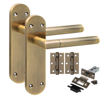 B&Q -  1 Pair Victorian Mitred Design Long Plate Internal Latch Door Handle Antique Brass2.5" Latch & Hinges 182mm X 45mm