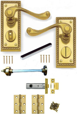 Golden Grace Georgian Privacy Internal Handle Polished Brass Finish Hinges And Latches from B&Q