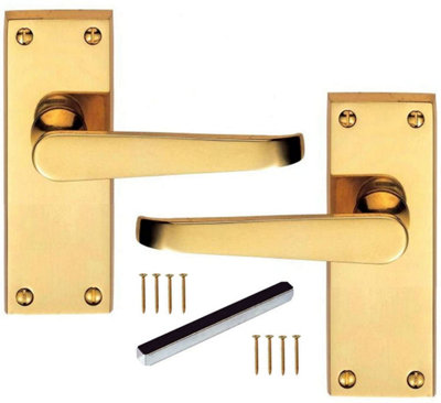 B&Q -  Victorian Straight Lever Latch Internal Door Handle Handles 120mm X 40mm Polished Brass Finish