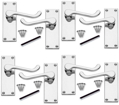 B&Q -  4 Sets Of Victorian Scroll Lever Latch Internal Door Handle Polished Chrome Finish 120mm Backplate