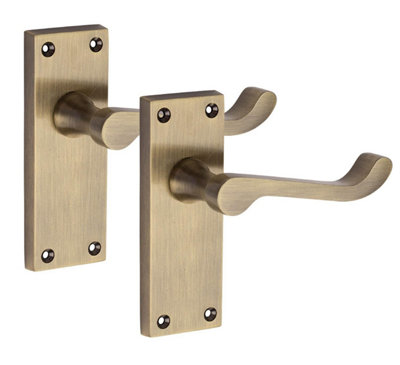 1 Pair Victorian Scroll Latch Handle Antqiue Brass Finish 120 X 40mmGolden Grace