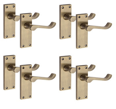 4 Pairs Victorian Scroll Latch Internal Handle Antqiue Brass Finish 120 X 40mmGolden Grace